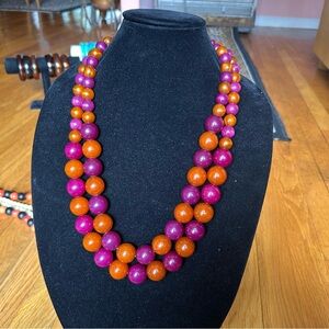 Vibrant Vintage French Orange and Purple Beaded Necklace